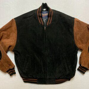 Vintage Varsity Princeton Suede Leather Jacket Men's XL Black Elbow Patches Coat